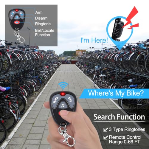 Image of USUPERINK Electric Bike Alarm with Motion Sensor Remote | for Ebike Scooter Bicycle Motorcycle, SOS Function 113dB Loud 3Volume Levels 7Sensitivity Levels, IP65 Waterproof System