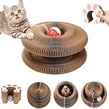 Magic Organ Cat Scratching Board with Bell-Ball, Durable Foldable & Reversible Infinity Style Interactive Kitty Curls Cat Scratcher for Indoor Cats Toy, Furniture Protector, Kitten Cats Accordion Toy