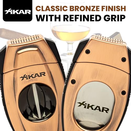 XIKAR Flip Dual Cigar Cutter - Versatile 64-Ring Gauge V-Cut & Straight Cut, Premium Stainless Steel Blades, Spring-Loaded Release, Built-in Cigar Rest, Textured Grip Cigar Snipper - Bronze - Image 6