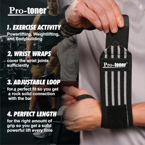 Image of Pro-toner Multipurpose Wrist Support Strap, Adjustable Weightlifting Wrist Wrap for Gym Training (Black grey)