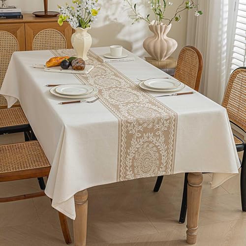 Nappe rectangulaire en lin de qualité supérieure vintage beige - 3