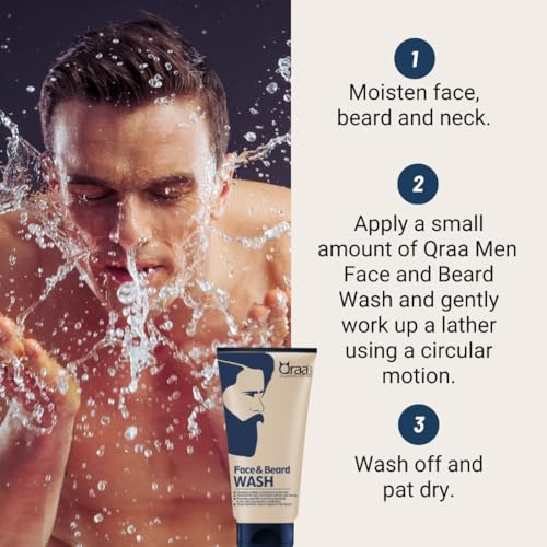 Image of Qraa Men Face and Beard Wash | 2 in 1 Beard & Face Wash | Rosemary & Aloe Vera for Deep Cleansing |100gm X 3 | Refreshes & Soothes | Stimulates Beard Growth | (Pack Of 3, 300, gram)