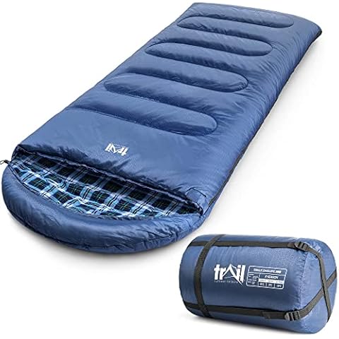 Luxury Cotton Sleeping Bag, Flannel Lined Winter 3 to 4 Season Adult Envelope Sleeping Bag with Compression Bag, Single Adult, 220cm x 85cm (300gsm) Cover