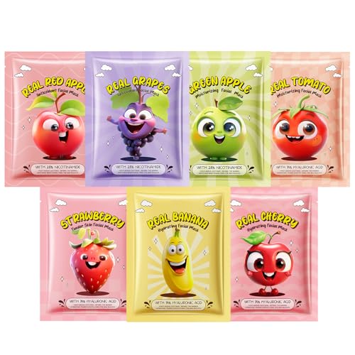 Lot de 7 masques de soins de la peau, masques hydratants et lissants pour enfants et filles - Cadeau pour adolescentes (7 pièces-B)