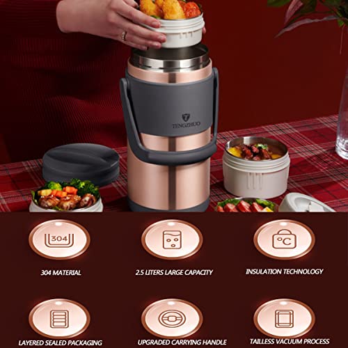 Lonchera térmica para alimentos calientes, 3000 ml, gran capacidad, conservación del calor las 24 horas, caja interior independiente de cuatro capas, asa de transporte mejorada