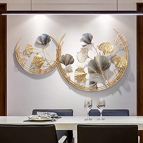 Kileli 3D Ginkgo Leaf Metal Wall Art Home Decor Decorative Metal Wall-Mounted Sculpture, Luxury Gifts For Living Room Bedroom Kitchen Decoration, 110 X 67Cm/43''*26.3'' #TOP2