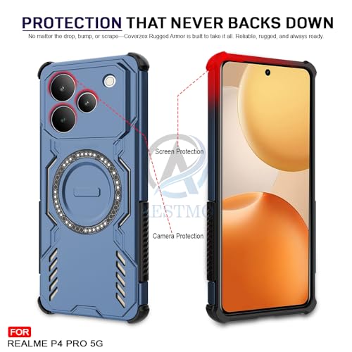 Image of AESTMO Back Case Cover for Realme P4 Pro 5G | Magnetic Case with Built-in Metal Ring | Compatible with MagSafe Accessories | Shockproof Hybrid (PC + TPU) (Blue)