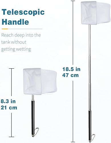 Miniatura 5 de Pawfly Red de camarones para acuario, pequeña red para tanque de peces con mango extensible de acero inoxidable, malla fina redonda suave para