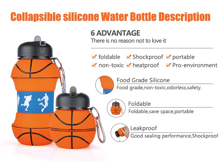 Wolobox Sports Silicone Water Bottle, Collapsible Water Bottle for Children Girls and Adults, Compact, BPA-Free, Durable - Image 4