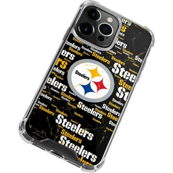 Skinit Clear Phone Case Compatible with iPhone 14 Pro Max - Officially Licensed NFL Pittsburgh Steelers Black Blast Design