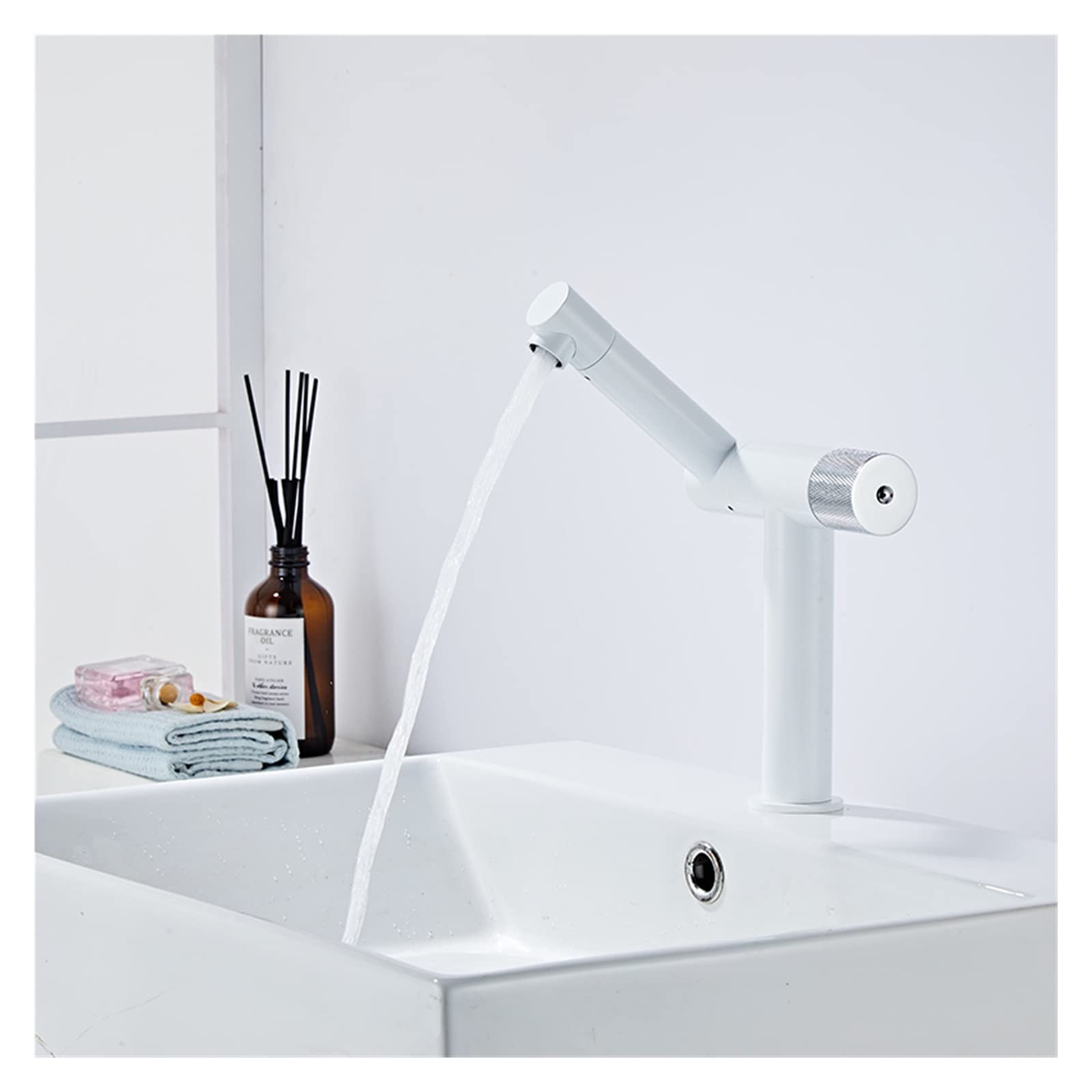 Robinet de salle de bain mitigeur eau chaude et froide pivotant blanc