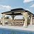 GARTOO 13’x15’ Outdoor Patio Wooden Gazebo - Patio Galvanized Steel Hardtop Gazebo with Double Curtains, Vented Cedar Wood Gazebo for Garden, Porch, Lawn, Poolside, Backyard