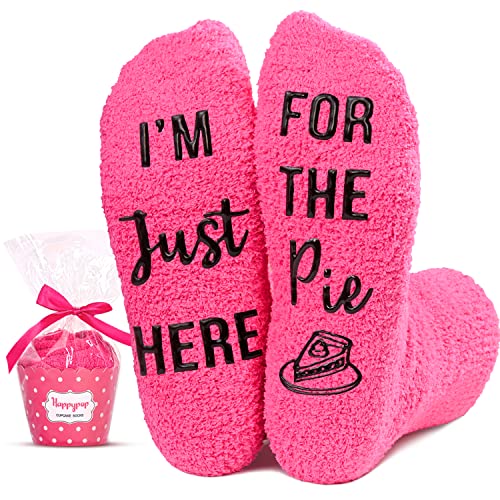Happypop Funny Pie Socks Women, Novelty Pie Gifts For Pie Lovers, Funny Saying Socks, Pink Fuzzy Socks #TOP25