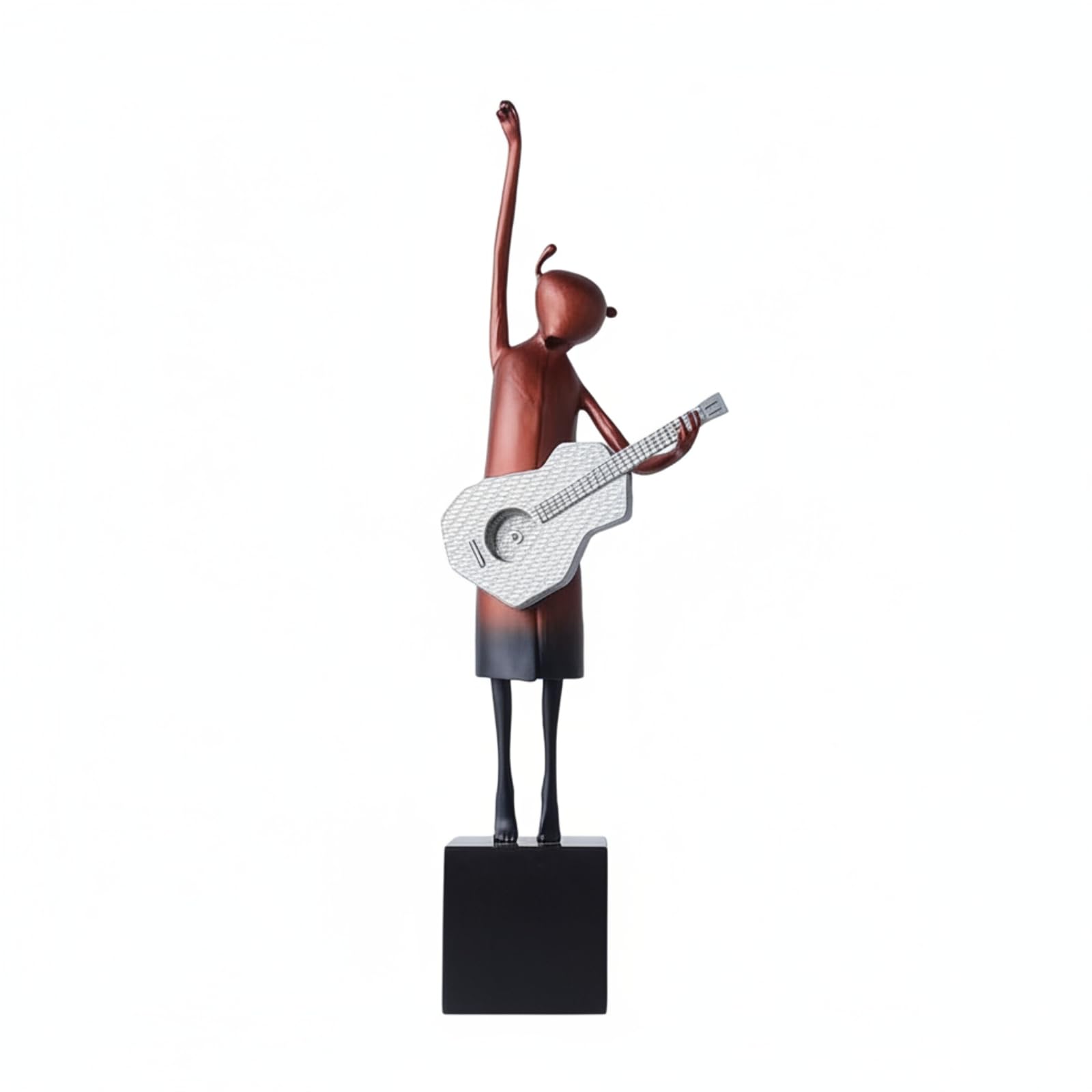 Scultura Stilizzata in Metallo Sottile Scultura con Chitarra Astratto per Musicisti, Ingresso, Ufficio, Nero, 15 10 45CM