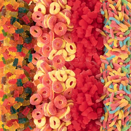 Image of 5 lb Bulk Gummy Candy Mix - Gummy Bears, Sour Gummy Worms, Cinnamon Gummy Bears & Peach Rings Bulk - Assorted Gummies Fruit Snacks for Parties, Candy Buffets, Bulk Snacks & Gifting