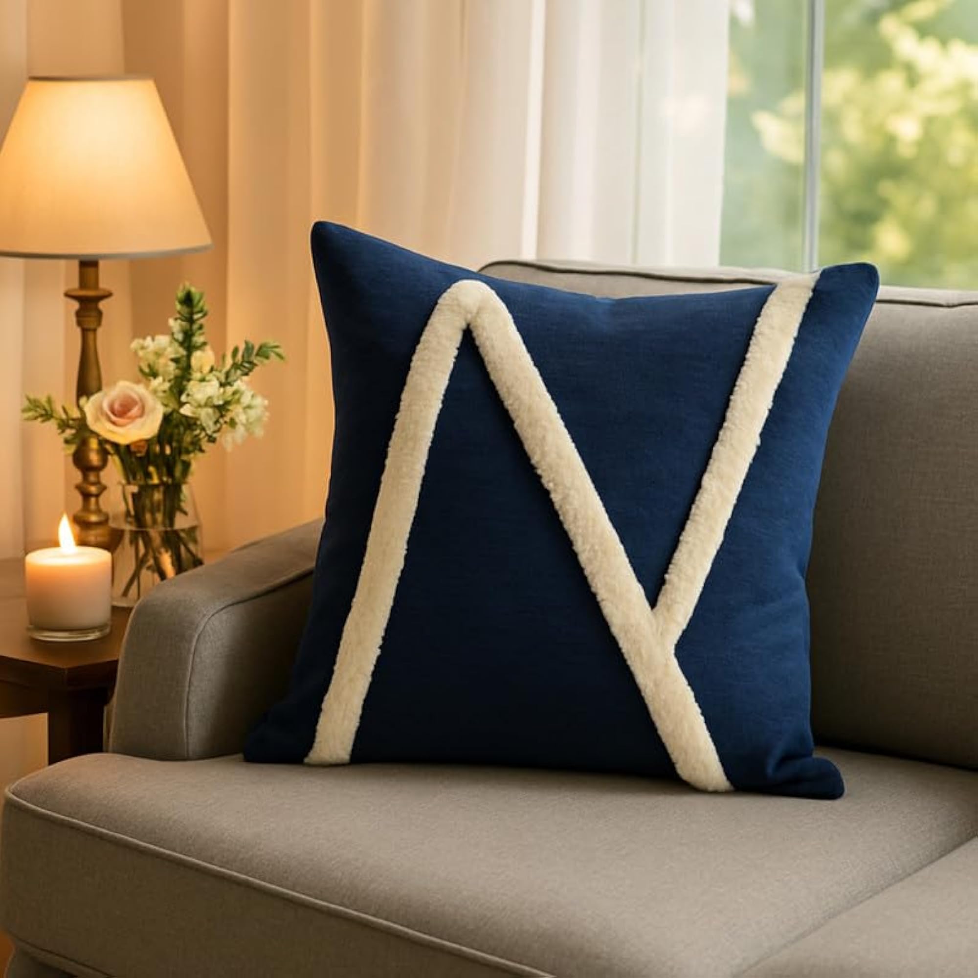 Navy Blue Tufted Decorative Cushion Cover, Soft Boho Style