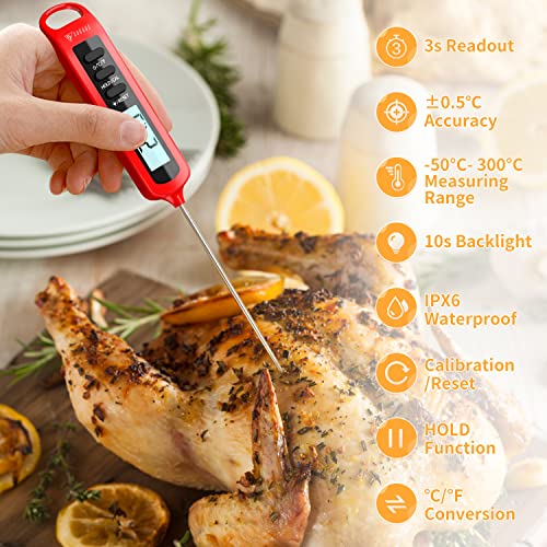 Foto von DOQAUS Grillthermometer Fleischthermometer 3S Instant Read Bratenthermometer Thermometer Küche Küchenthermometer IPX6 Wasserdicht mit Gegenlicht, Eingebauter Magnet, für Küche, Außengrill und BBQ