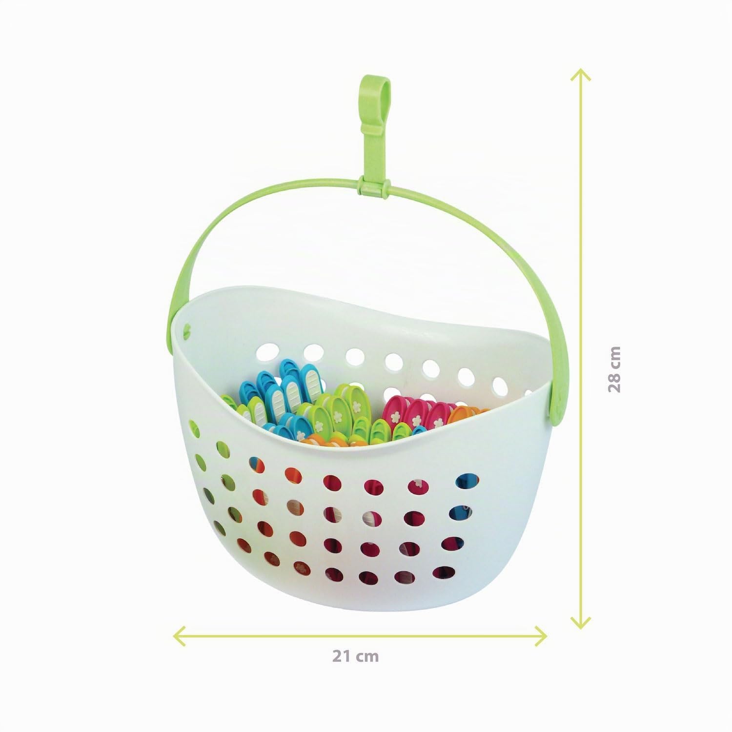 Cesta con 48 Pinzas Antideslizantes – Fabricación Francesa – Cesta Blanca – Pinzas a Juego (Verde, Azul, Naranja, Rosa)