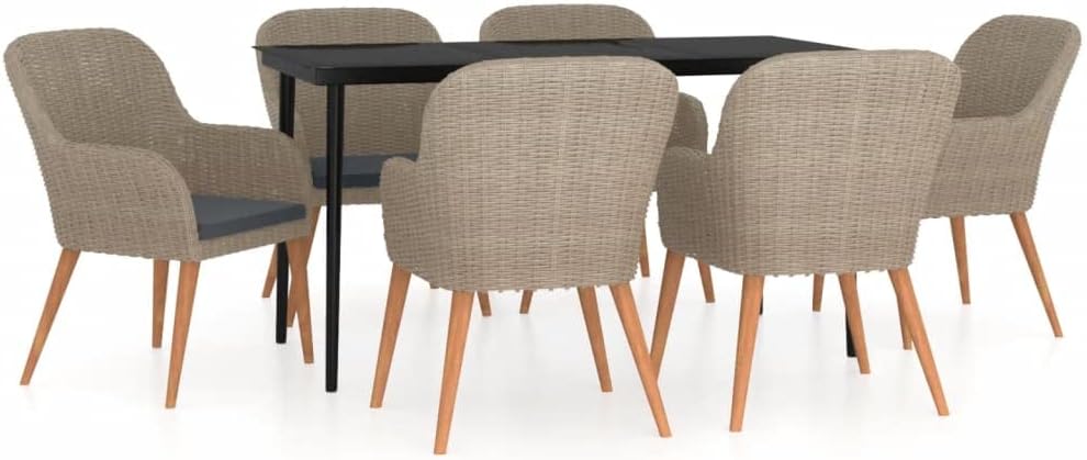 7 Piece Patio Dining Set with Cushions,Patio Decor,Conversation Furniture,Rattan Furniture,Casual Table Chairs,Perfect for Patio, Garden, Porch,Family Room,Sitting Area, Brown