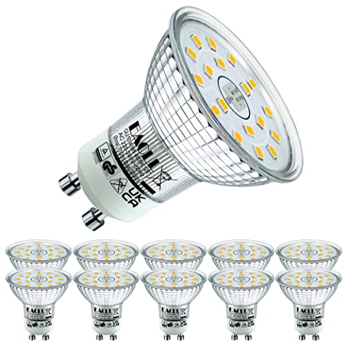 EACLL 10er-Pack GU10 LED 4000K 4.9W Ersetzt 75W Halogen Leuchtmittel, Neutralweiss 585 Lumen Birnen, AC 230V Flimmerfrei Strahler, Abstrahlwinkel 120 Grad Spot, Nicht Dimmbar Ø50xH53mm Reflektorlampen
