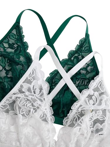 Image of MakeMeChic Women's Plus Size Lace Bralette Front Closure Bras Wireless Deep V Triangle Sexy Lace Bra