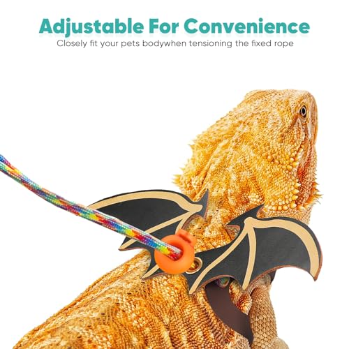 Image of LIKZINWA Bearded Dragon Lizard Leash Harness,4 Size Pack Adjustable Small Animal Harness for Reptile and Small pet (New Dinosaur Wing)