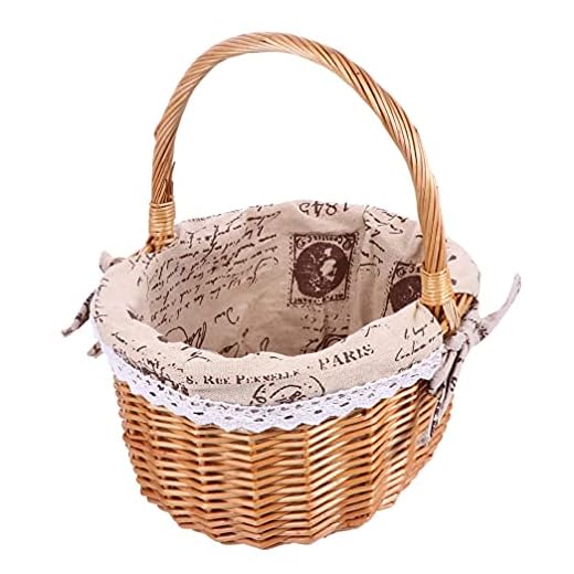 Cesta de picnic para niños y niñas, cesta de la compra, cesta de mimbre ovalada de Pascua, cesta de regalo para frutas y flores, regalo de boda (35 x 26 x 15 cm)