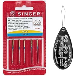 Maquina De Coser Overlock 5 Hilos Brother Singer Ball Point Stretch 2045 - Agujas para máquina de coser, paquete de 5, tamaño 90/14, incluye enhebrador de agujas grandes