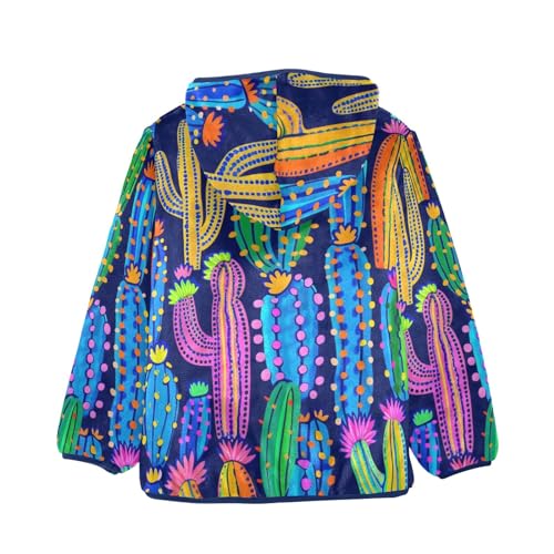 Boys Girls Fleece Jacket Colorful Cactus Kids Warm Hooded Outwear Coat2