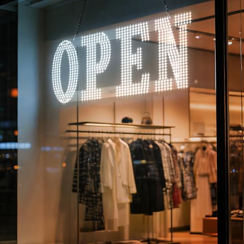 Image of 30 inchx10 inch Large LED Open Sign for Business - Unique Design super Bright Open Signs With chain - High Visibility for Stores, Bar, Hotel, Retail Shops,Window, Salon, Restaurant, Office (Cold White, 30*10inch)