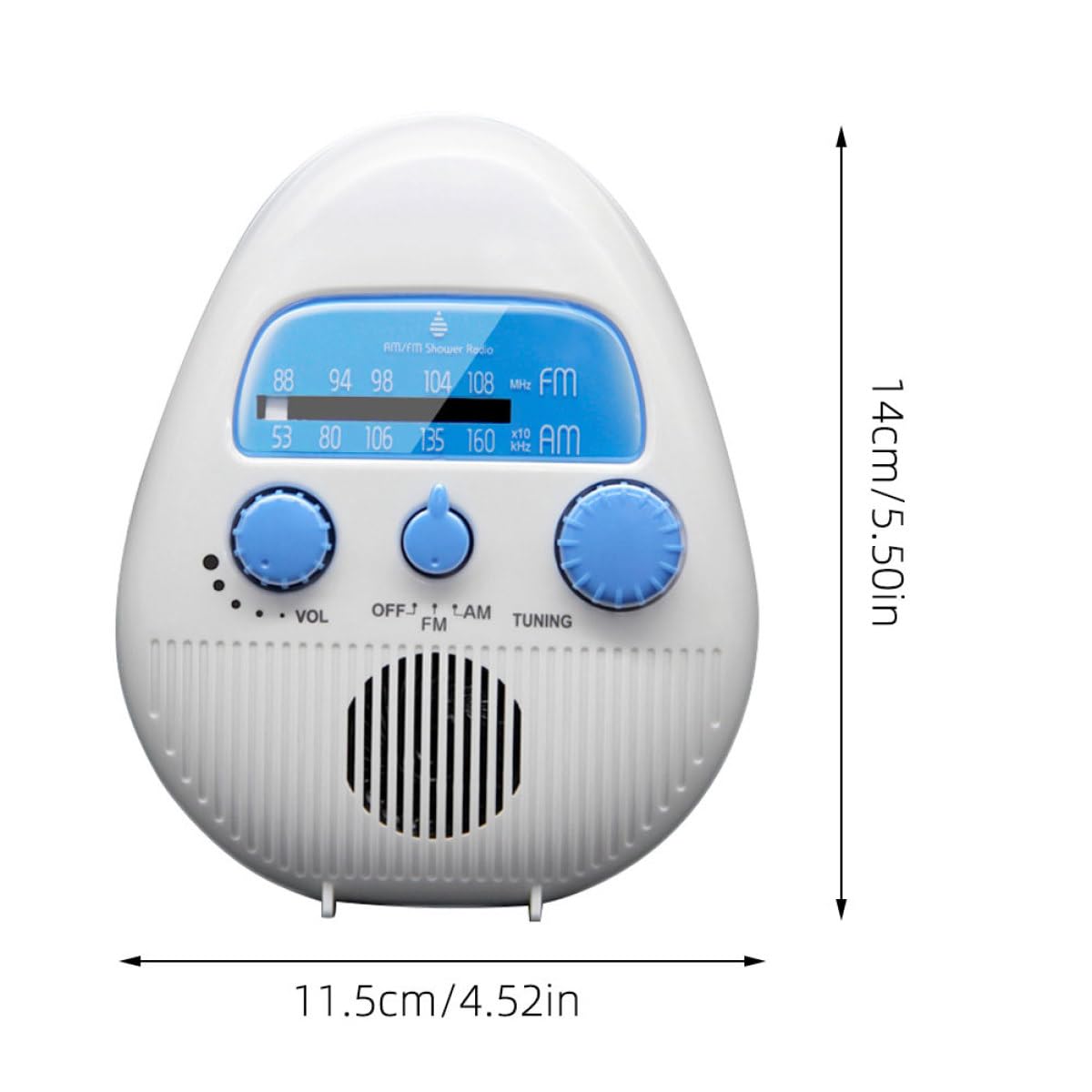 Tragbares Duschradio Kleiner Stereo Radio mit 4 facher Wasserdichtigkeit aus ABS mit Lautstärkeregler Weißer Kompakter Lautsprecher für Badezimmer und Dusche