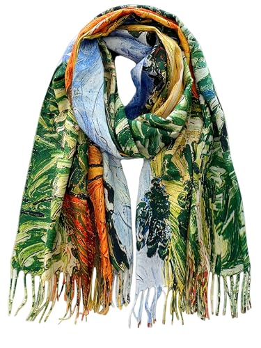 VENVSBEE Van Gogh Scarves Art Scarf for Women Best Gift Reversible Soft Cashmere Feel Shawl Wrap Doubleside Pashmina in Gift Box-24 Plain near Auvers2