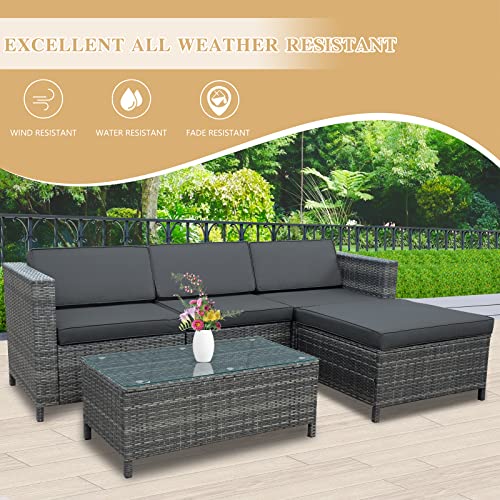 Mayincolor Outdoor Patio Sectional Furniture Set, 5 Piece Weather Resistant Rattan Outside Couch, Waterproof Conversation Sofa Wicker Patio Furniture Set For Balcony, Porch, Backyard, Deck, Garden #TOP4