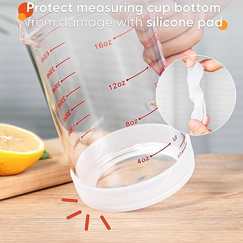77L 2 Cup Glass Measuring Cup with Handle, High Borosilicate Glass Measuring Cup with V-Shaped and Three Scales (Cup, OZ, ML), Glass Liquid Beaker with Silicone Base, Double-Sided Measure Scales