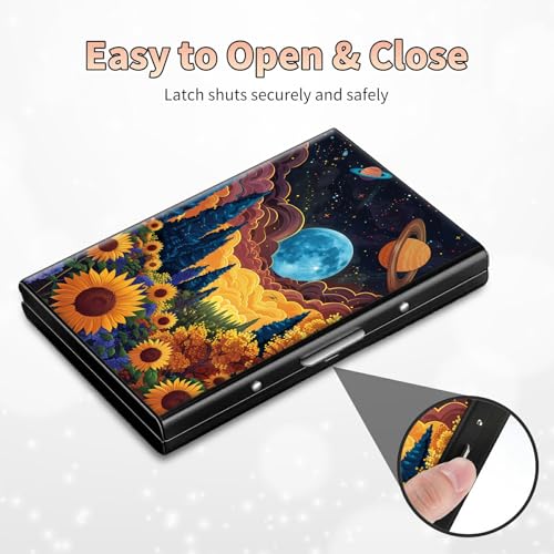 Image of Slim Credit Card Holder, Starry Sunflowers Cosmic Planet RFID Blocking Metal Wallet for Men & Women, Aluminum Minimalist Hard Case Pocket-Sized Business Cards Organizer (Fits Up to 10 Cards)