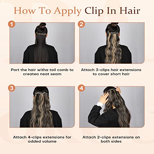 Vigorous Wavy Hair Extension For Women Black Mix Blonde Long Clip In Hair Extensions Soft Synthetic Hairpieces (24 Inches, Black Mix Blonde) #TOP4