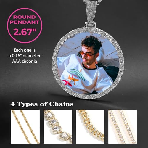 3UMeter Personalized Large Photo Necklace Custom Chain with Picture Pendant Necklace for Men Women Oversize Pendant Memorial Necklace with Picture Hip Hop Jewelry Personalized Gift3