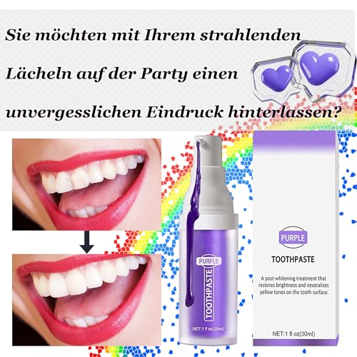 Lila Zahnpasta Weisse Zähne,Purple Teeth Whitening Toothpaste,Lila Whitening Zahn für Zahnfleckenentfernung und Farbkorrektur
