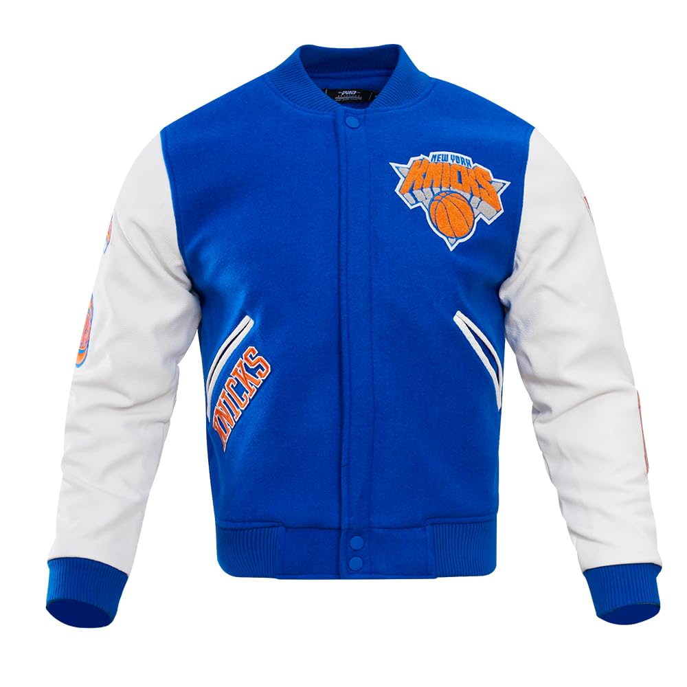 Pro Standard Mens NBA New York Knicks Classic Varsity Jacket Royal Blue/White XL