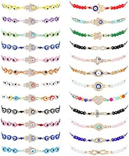 MILACOLATO 24Pcs Evil Eye Bracelets Set for Women Girls Colorful String Knot Mexican Bracelets Hamsa Bracelet Adjustable Handmade Braided Mal De Ojo Evil Eye BFF Bracelets Anklet Jewelry Gift