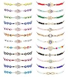 Milacolato 24 Pièces Bracelet Oeil Turc pour Femme Fille, Ajustable Bracelet Le Mauvais Oeil BFF d'Amitié, Main De Fatma Bracelet Tressé avec Perle, Evil Eye Lot Bracelet Chaine De Cheville Bijoux