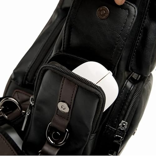 Miniatura 9 de Mochila estilo bandolera de piel para hombres y mujeres, bandolera de hombro, al pecho, mochila de uso diario para viajes, al aire libre,