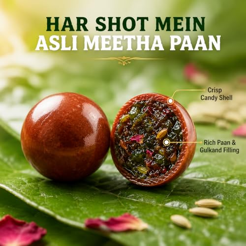 Image of Swad Paan Shots Candy for Instant Mouth Refreshment | Premium Pan Toffee Balls & Traditional Indian Mukhwas | Made with Real Betel Leaf & Gulkand | 100% Natural, Preservative-Free | 150g Bottle