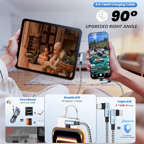 90 Degree Phone Charger Multi Charging Cable with Dual Type C Micro IP - image 2