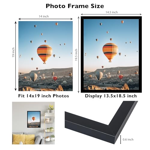 Image of JCJMY 14x19 Picture Frame Black for Poster Photo Picture, Horizontal and Vertical Formats for Wall Hanging, 14 x 19 Wall Gallery Poster Photo Frame with Shatter Resistant Plexiglass,Black