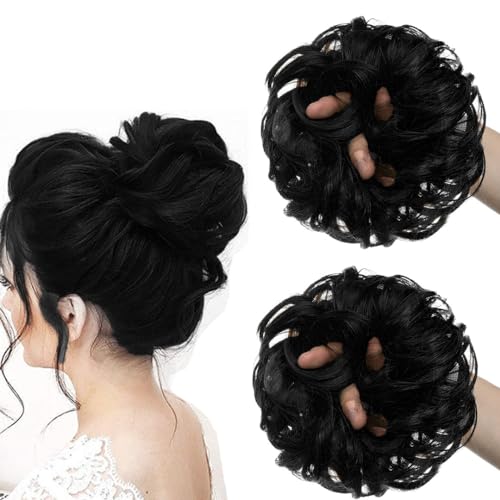 Image of TEMPERIA Hair Accessories For Women Stylish - Juda Hair Buns - Messy Bun Hair Extension - Artificial Fake Donuts Maker Scrunchies - With Elastic Rubber band - Black - 2 Pc - (25GR)