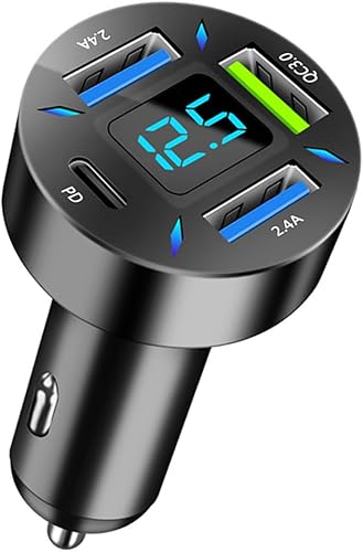 Miniatura 7 de Moioee Cargador de coche USB de 4 puertos, carga súper rápida USB QC 3.0 de 66 W, cargador adaptador USB con voltímetro LED para encendedor de