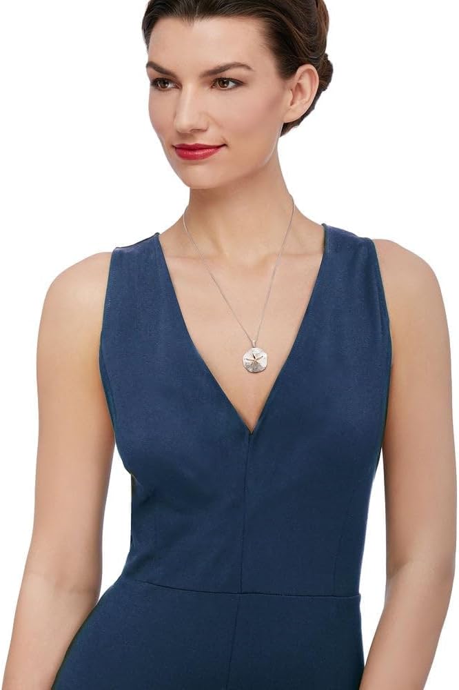 Ross-Simons 0.10 ct. t.w. Diamond Sand Dollar Pendant Necklace in Sterling Silver and 14kt Yellow Gold