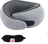 HUALEI-V Portable Travel Pillow,Memory Foam Neck Pillow for Travel,Neck Support Pillow for Airplane with Eyemask,Earplugs and Storage Bag(Grey)