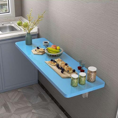 Table à abattant murale design en bois bleu structure flottante haut de gamme 100x55 - 6